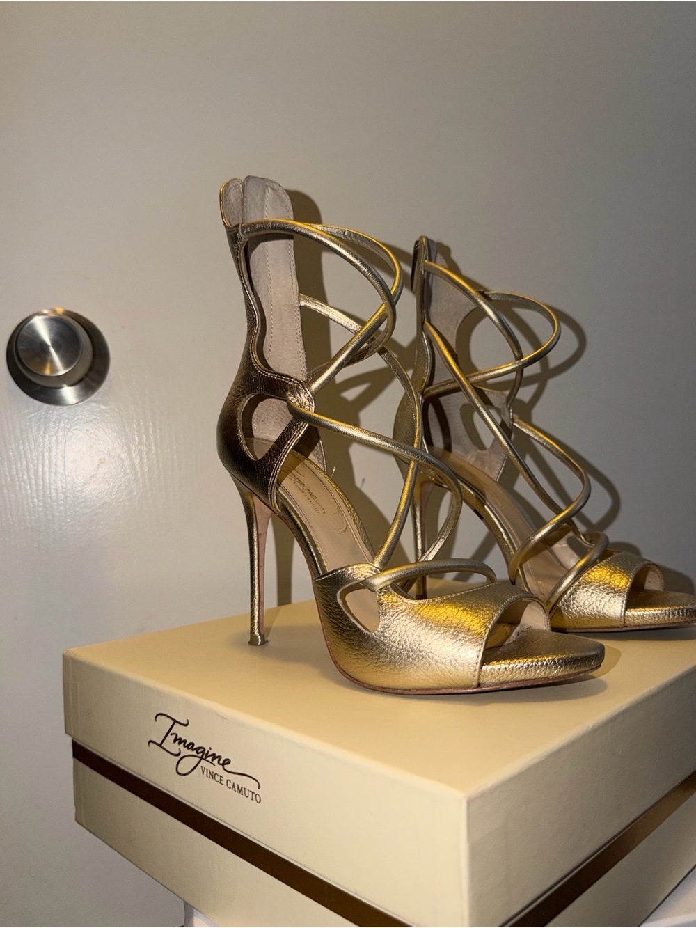Vince Camuto Metallic Gold Strappy Stiletto Sandals